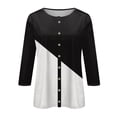thumbnail image 4 of Jinhomg Comfy Button Down Shirt for Women 3/4 Sleeve Fashion Color Block Print Tops Fall Casual Cozy Tunics Black S, 4 of 6