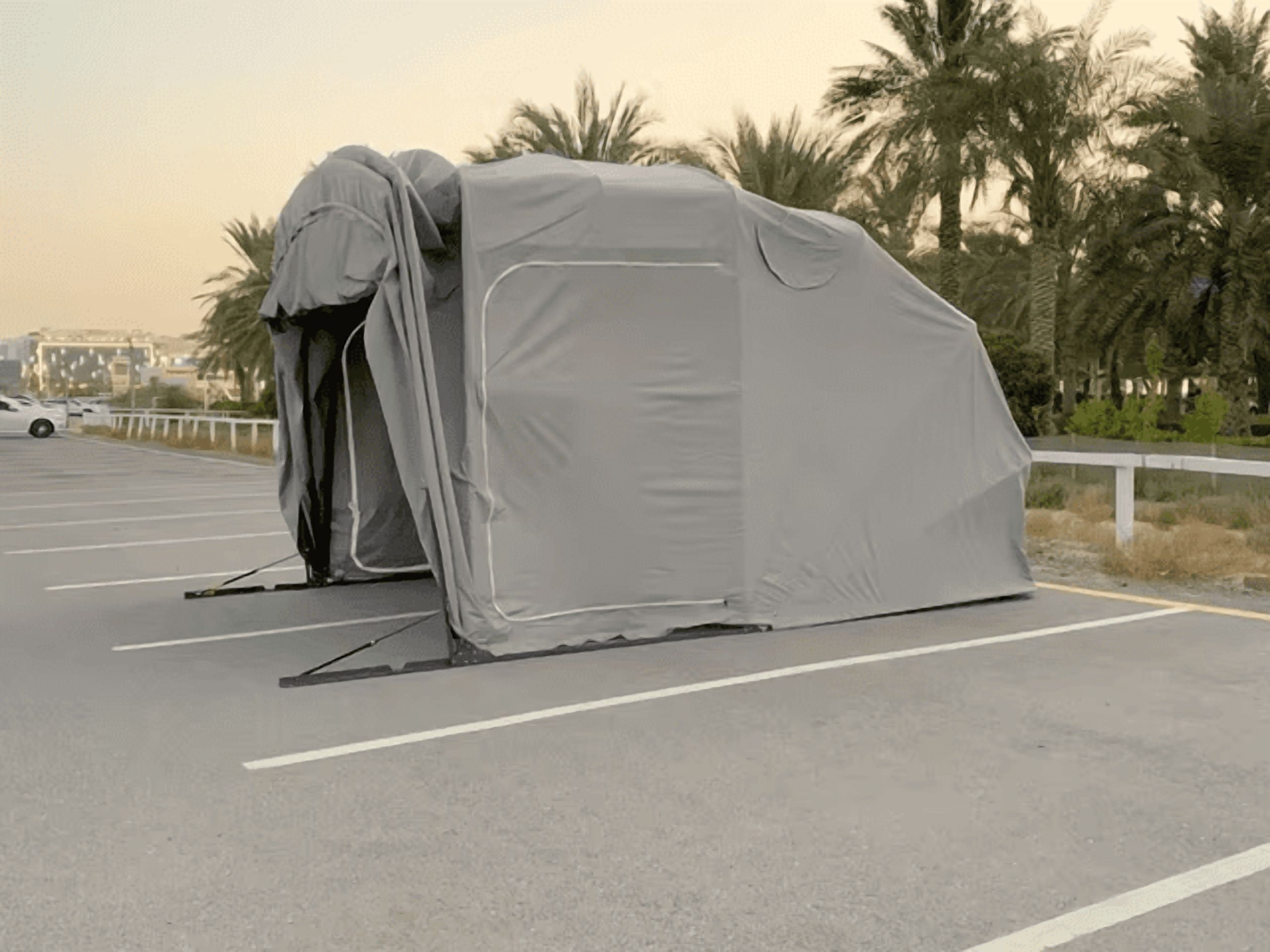 Ikuby Large Plus Carport for Truck SUV RV – Heavy-Duty Galvanized Frame, Waterproof Oxford Cover, Fits Ford F-150 / RAM 1500 / Silverado 1500 / Class B RV (L256.9 × W106.3 × H106.3)