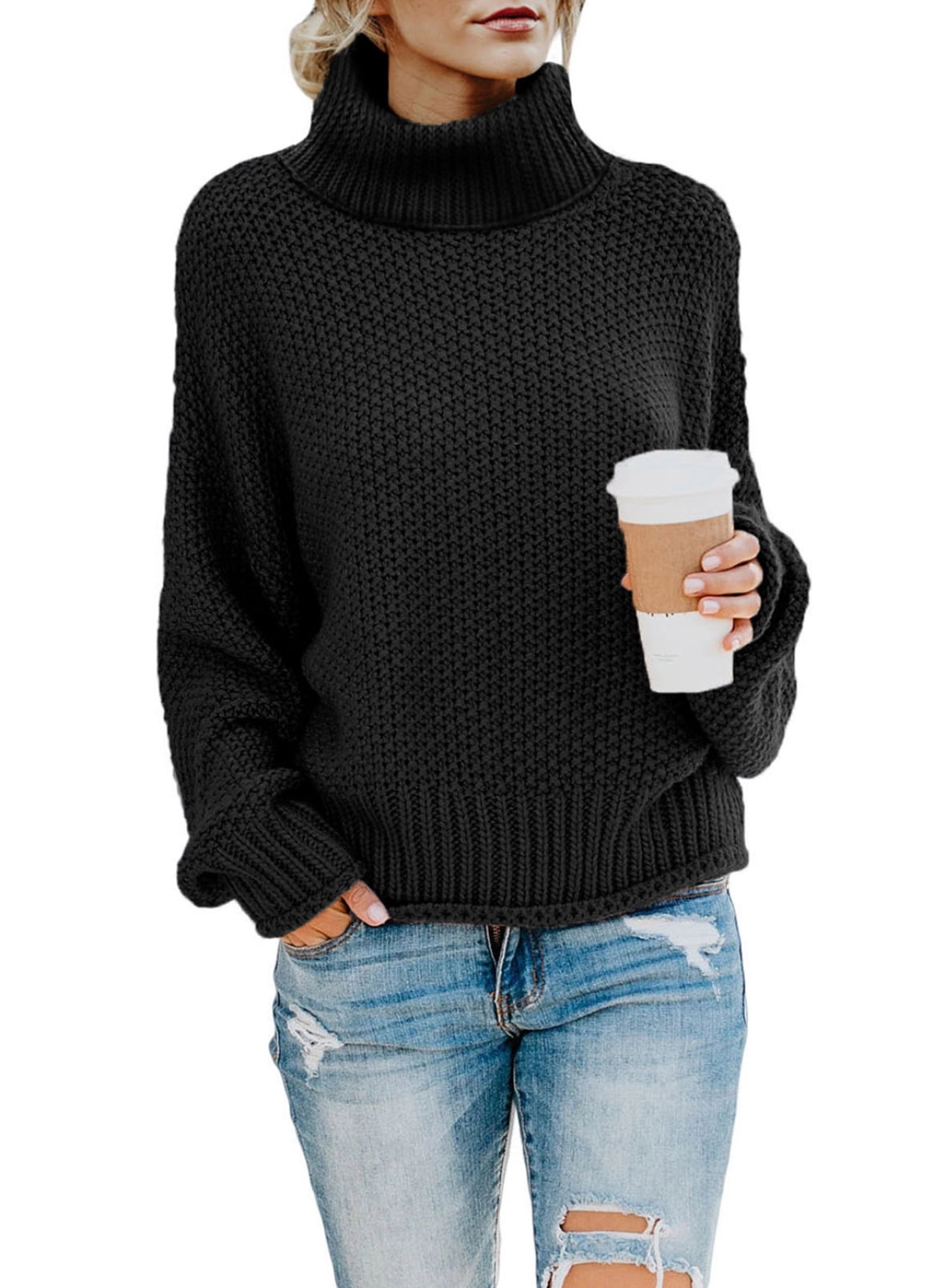 Dokotoo Womens Black Turtleneck Sweater 