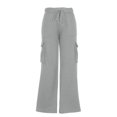 thumbnail image 5 of Women's New Straight Tube Solid Color Multi Pocket High Waisted Drawstring Work Pants, 5 of 8