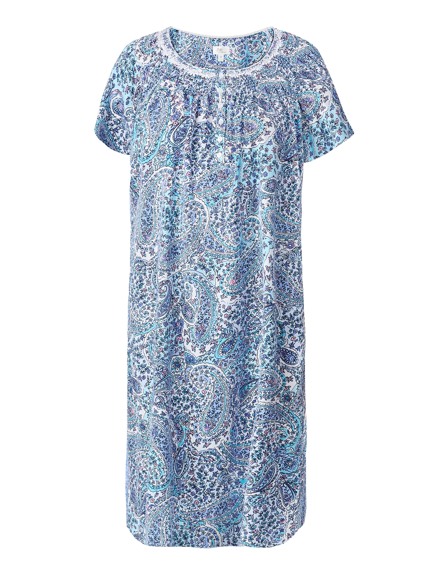 Aria Women's 100% Cotton Raglan Sleeve Smocked Neck 40" Sleepwear Gown, Sizes XS-5X