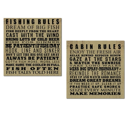 Lake House Rules Rustic Humorous Fishing and Cabin Rules Set; Perfect for a Lake House or Lodge; Two 12x12in Unframed Paper Posters ()