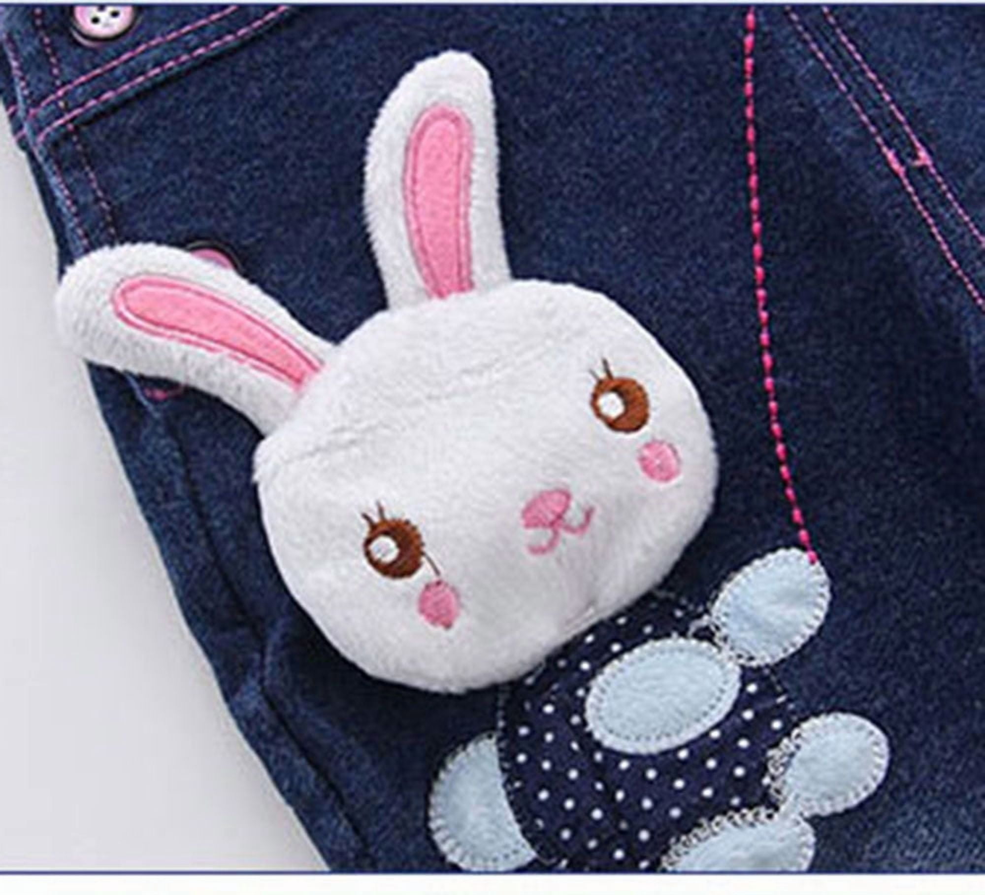 KIDSCOOL SPACE Baby Girl Cute 3D Bunny Jean Leisure Overalls,18-24 Months