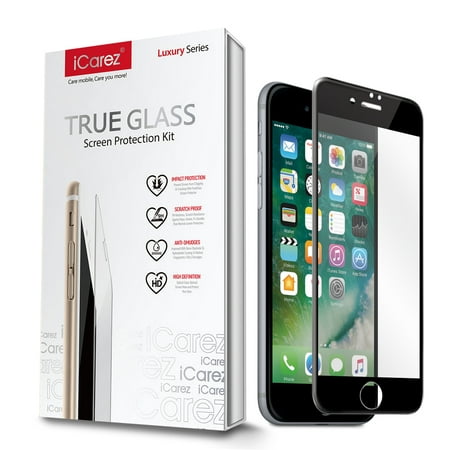 iCarez [Black Full Cover Glass] Screen Protector for iPhone 7 4.7-inch Easy Install [1 Pack 0.33MM 9H 2.5D] with Lifetime Replacement Warranty - Retail