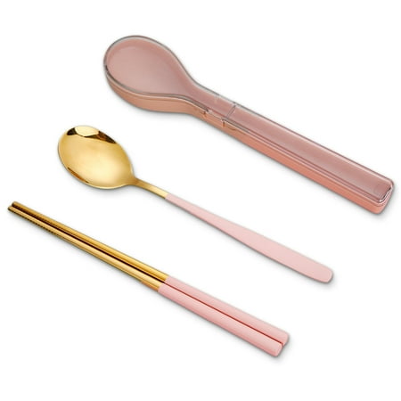 

Set Flatware 304 Stainless Travel for Camp Picnic pink gold