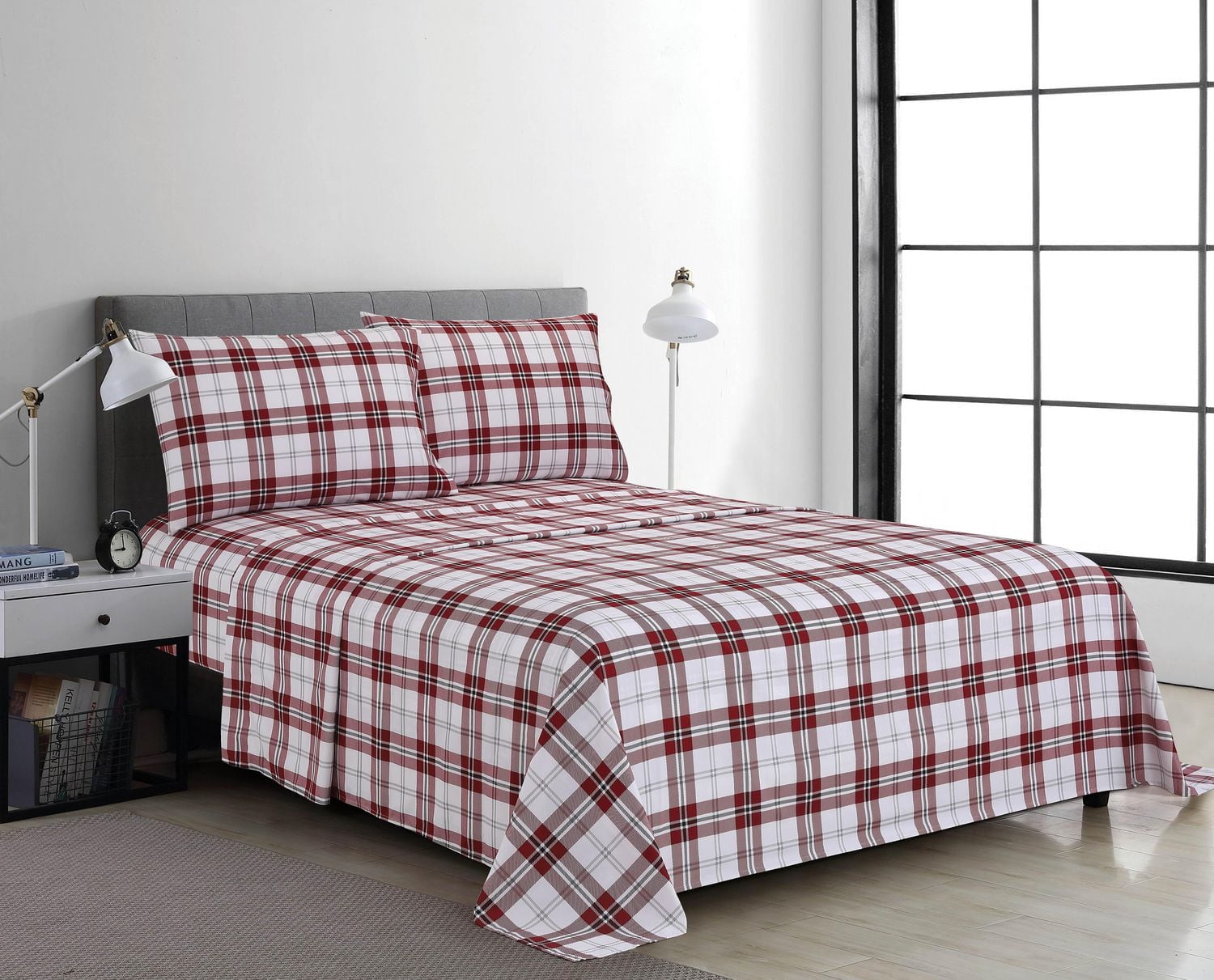 4 Piece Microfibre Sheet Set Red Plaid
