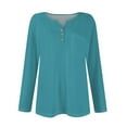 thumbnail image 4 of Tshirts Women Trendy Women's T Shirt Tee Button Long Sleeve Daily Weekend Fashion Basic V- Neck Regular Top With Pocket, 4 of 6