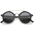 thumbnail image 1 of sunglassLA Unisex Modern Metal Brow Bar Tinted Lens Round Sunglasses (Shiny Black / Smoke) - 46mm, 1 of 4