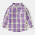 thumbnail image 2 of Auroural Boys Button Up Shirt Plaid Long Sleeve Toddler Kids Kids Boys Girl Fashion Cute Lattice Pocket Print Long Sleeves Casual School Uniform Top Shirt Purple 12 Months, 2 of 7