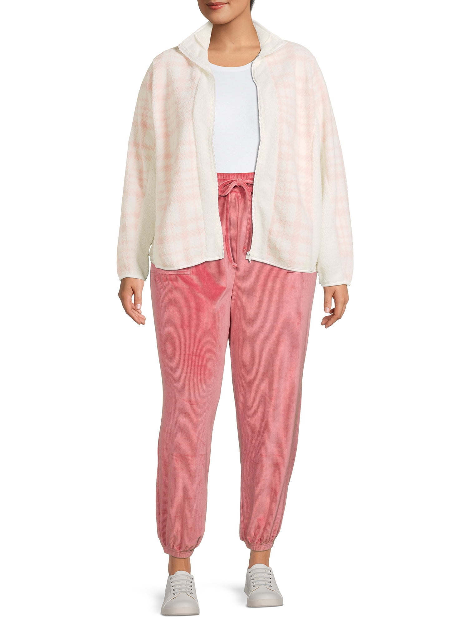 Como Blu Women's Plus Size Printed Faux Baby Sherpa Zip Jacket
