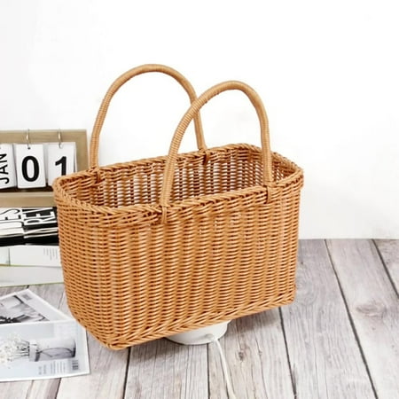 Storage Basket Weaving Basket Handheld Outdoor Camping Basket Wicker Material Portable Storage Vegetable Market Basket Rustic Aesthetic Travelers Home Use Garden Storage TOPLIU