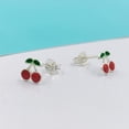 thumbnail image 3 of Cute Cherry Ear Studs Tiny Earrings Fruit Enamel Ear Studs Nature Lover Gift Minimalist Handmade 925 Sterling Silver, 3 of 5
