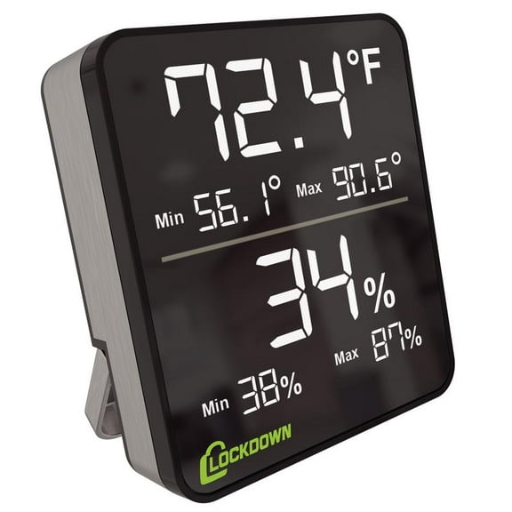 Lockdown Digital Hygrometer.  Monitor Temperature and Humidity.  Record Min/Max Values.