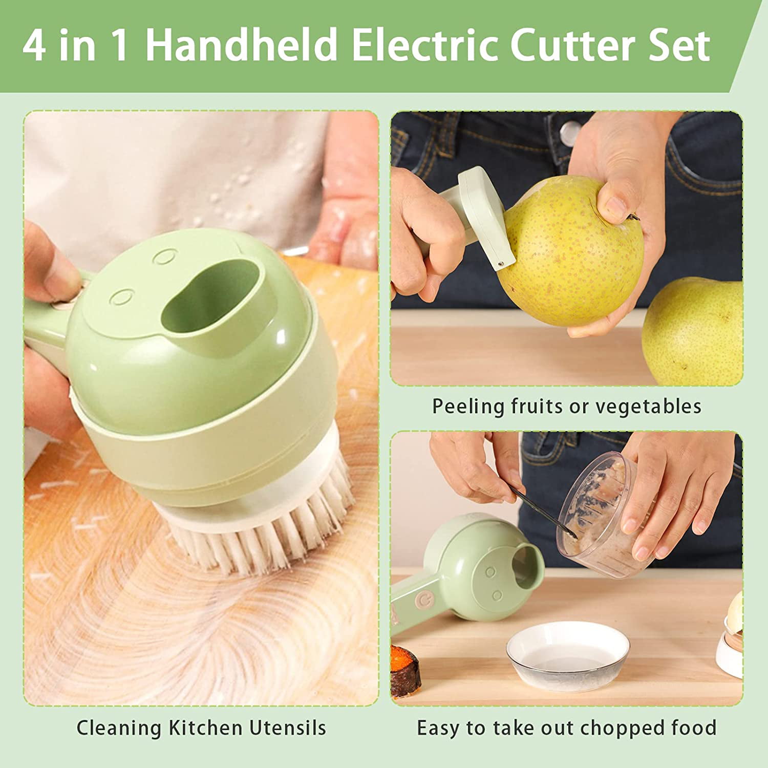 4 In 1 Handheld Electric Vegetable Cutter Multifunction Fruit Slicer  Crusher US