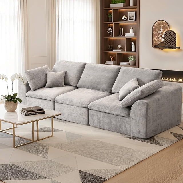 Sofás seccionales de 3 plazas para sala de estar, sofás modulares con asientos profundos, sofá seccional tipo nube, fundas de sofá lavables, sofá moderno minimalista para apartamento gris claro