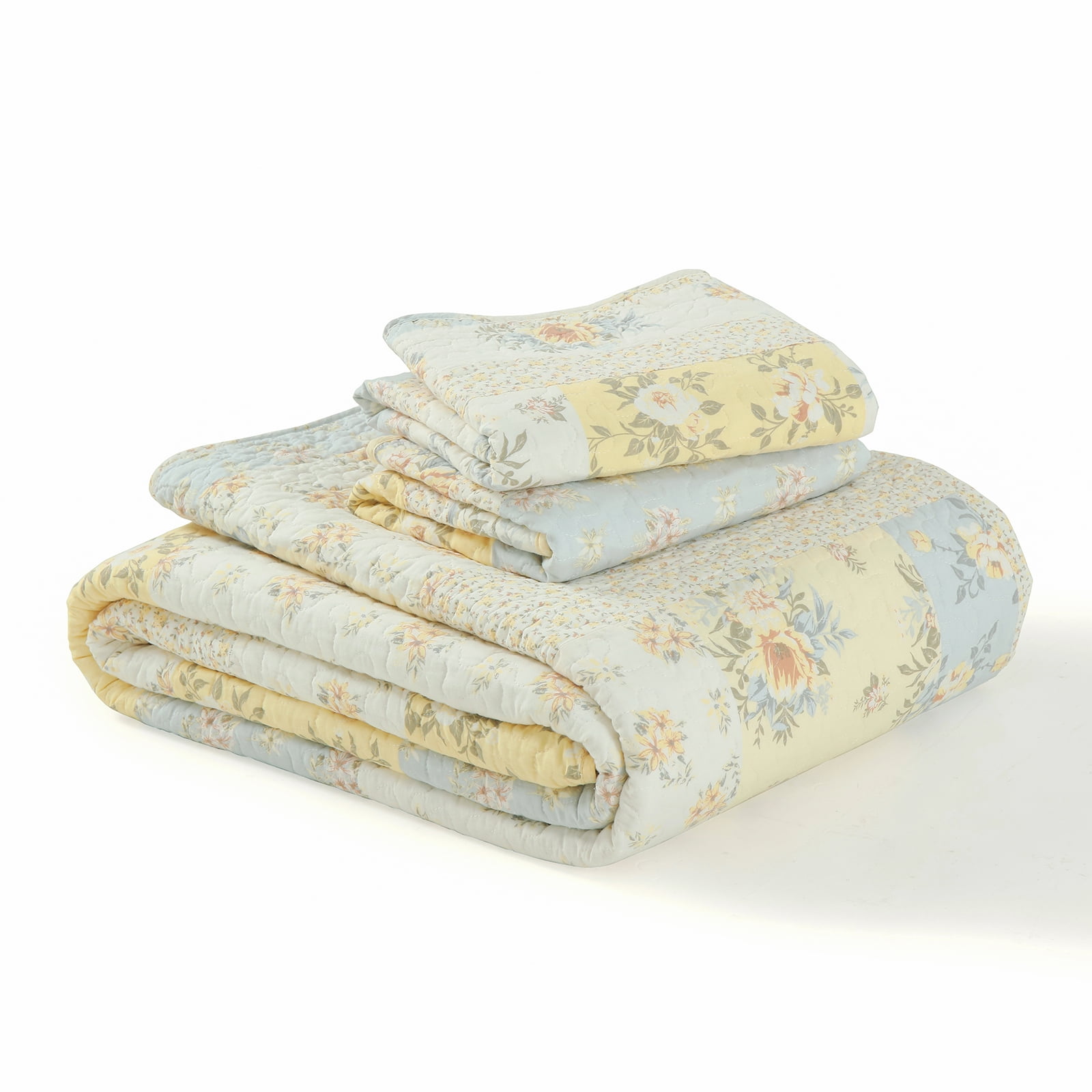 PANGUSHAN 100% Cotton 120"x120" Oversized California King Bedspread Coverlet Quilt Set, Cal King Quilted Bedspread Extra Large Wide Quilt, Floral XL Bed Spread Lightweight Comforter, Yellow/Cream
