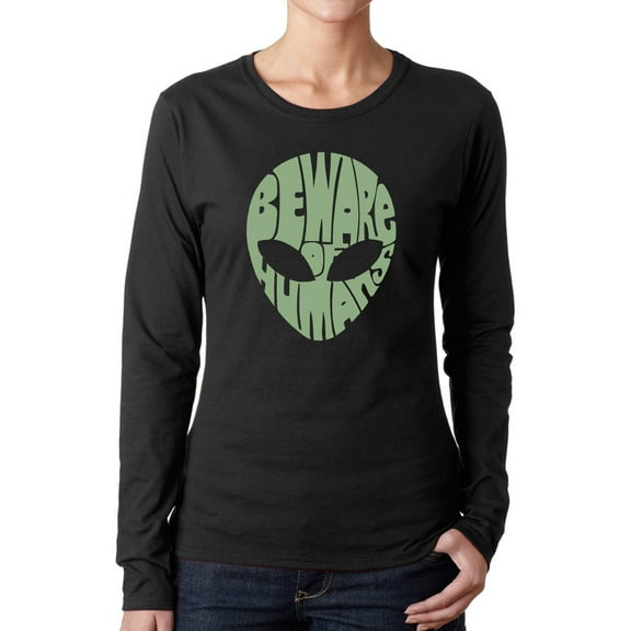 Women's Word Art Long Sleeve T-Shirt - Beware of Humans