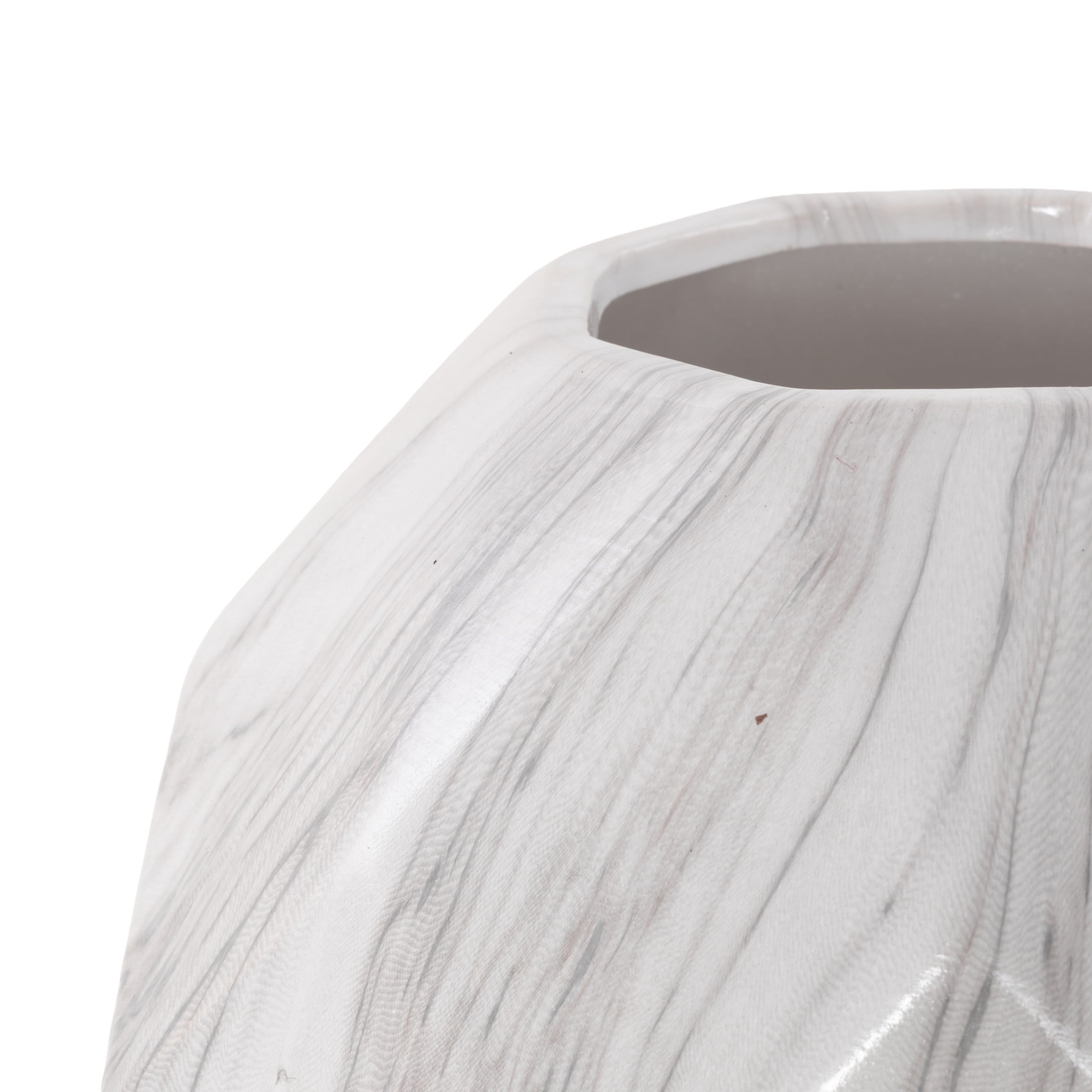 DecMode 12" Faux Marble White Ceramic Vase
