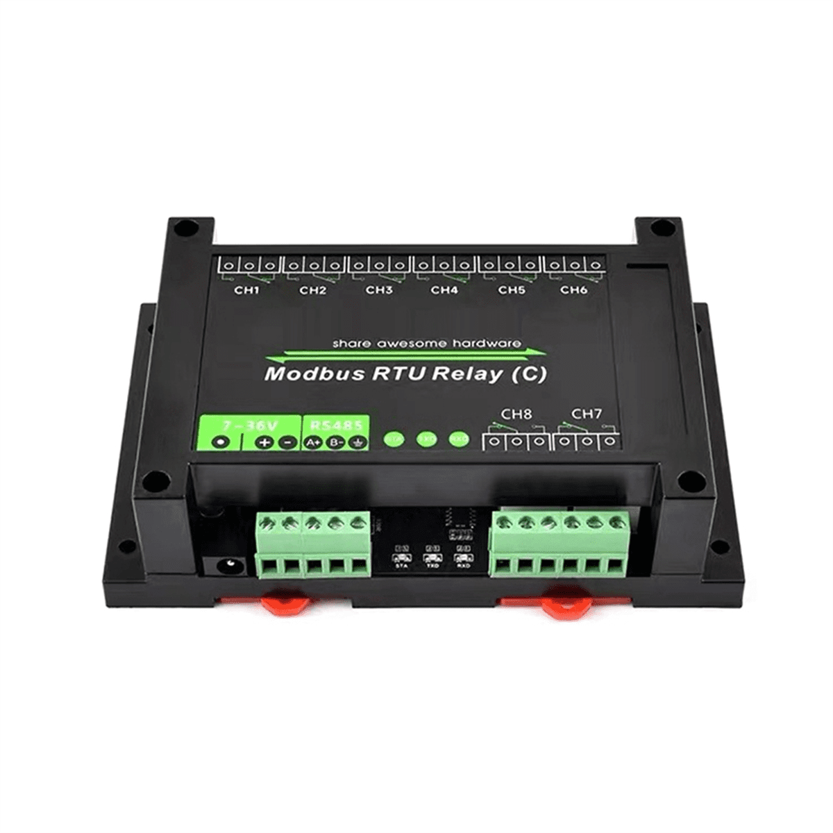 DIN-Rail 8-Channel Relay Module RS485 Magnetic Retention Relay Modbus RTU Protocol Multiple Isolation Protection Circuit,1 * Relay Modules,Black