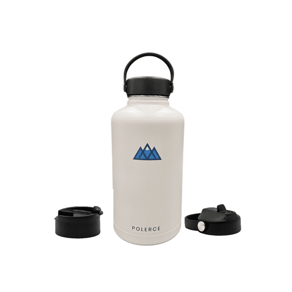 Vacuum Insulated Bottle with 3 Lids - Stainless Steel Thermally Insulated Flask - 64 fl oz - White - by Polerce