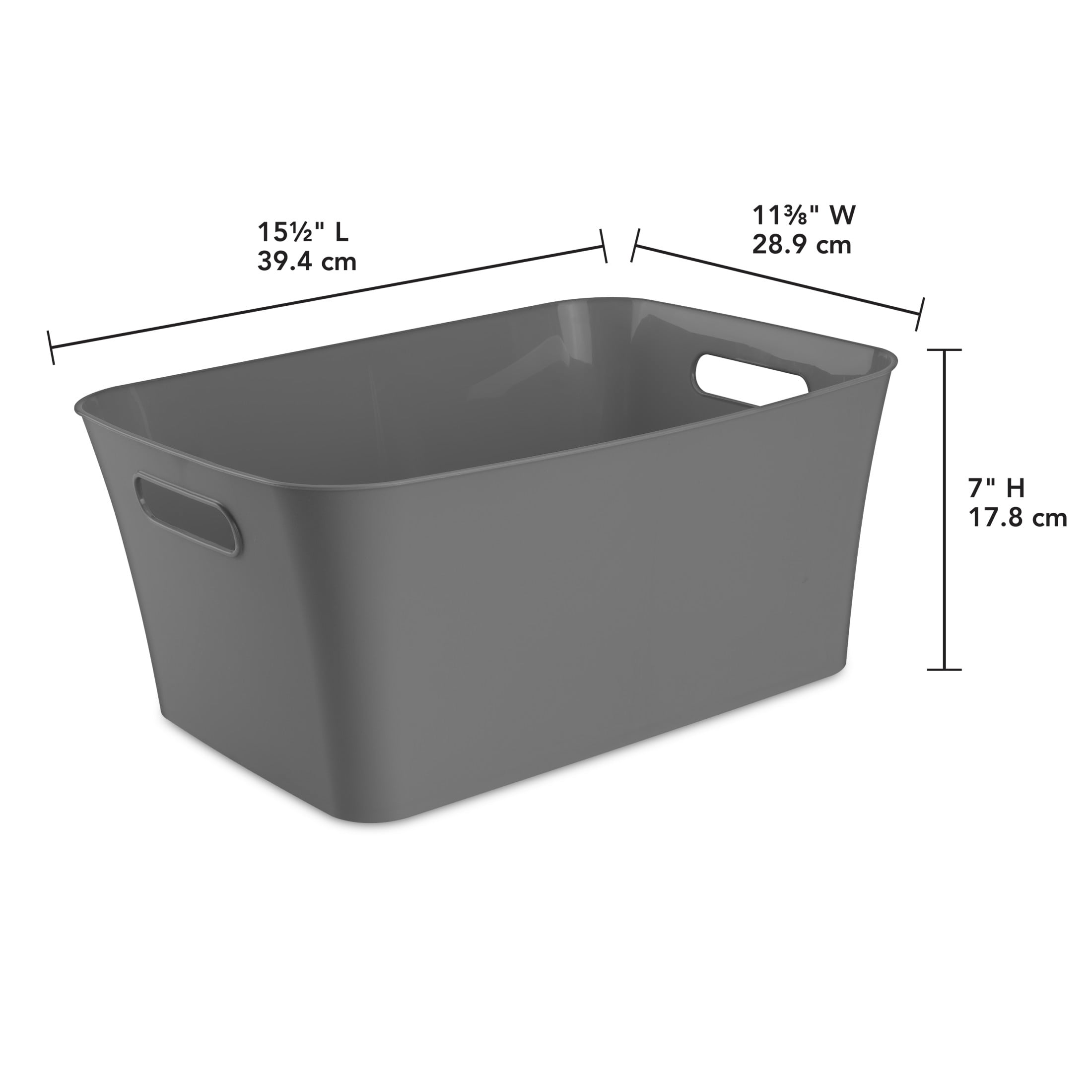 (6 pack) Mainstays Large Bin, Open Plastic Storage Containers, Versatile Stylish Organizers with Handles, Gray Flannel