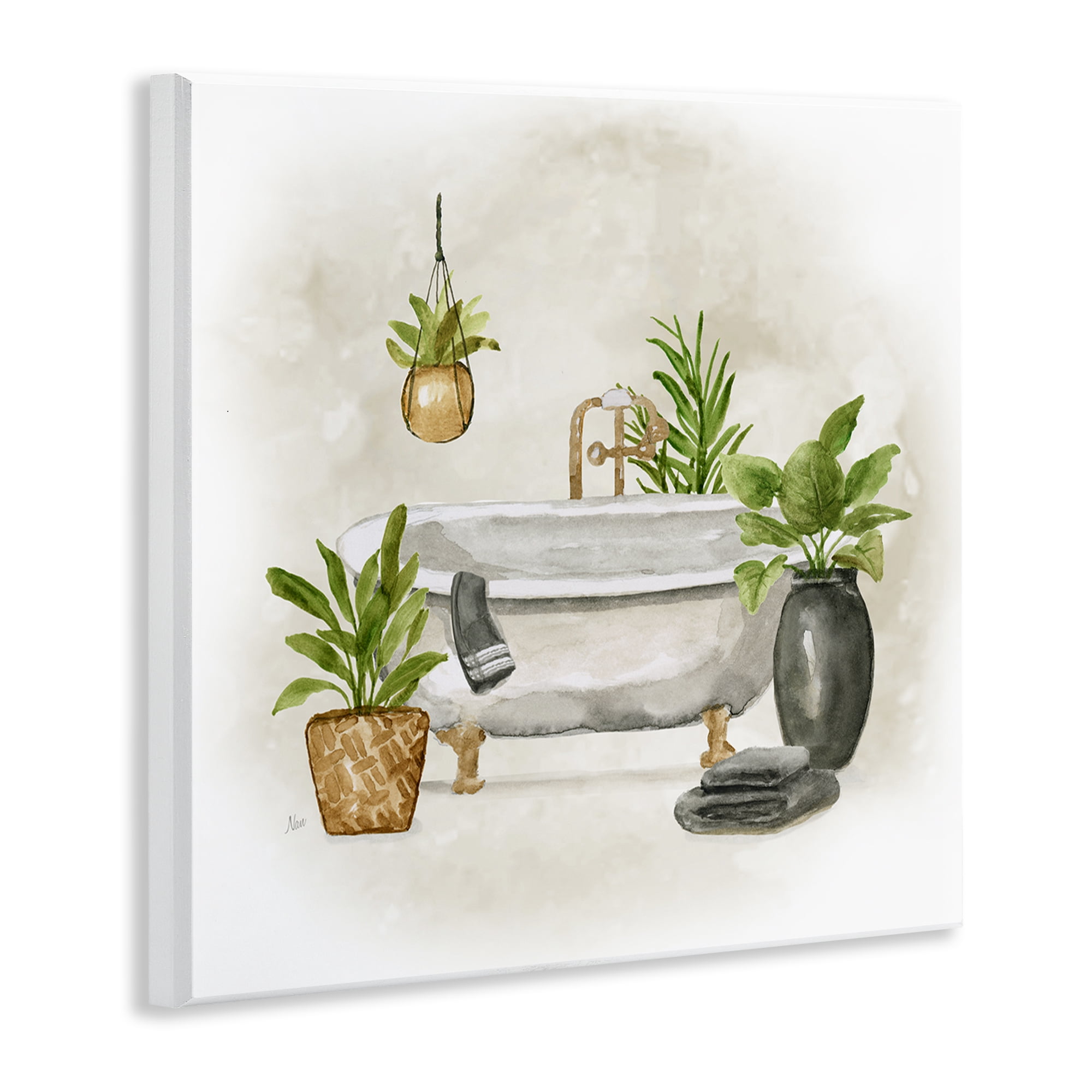 Stupell Industries Bathroom with Plants Bath & Laundry Painting Unframed Art Print Wall Art, 12 x 12