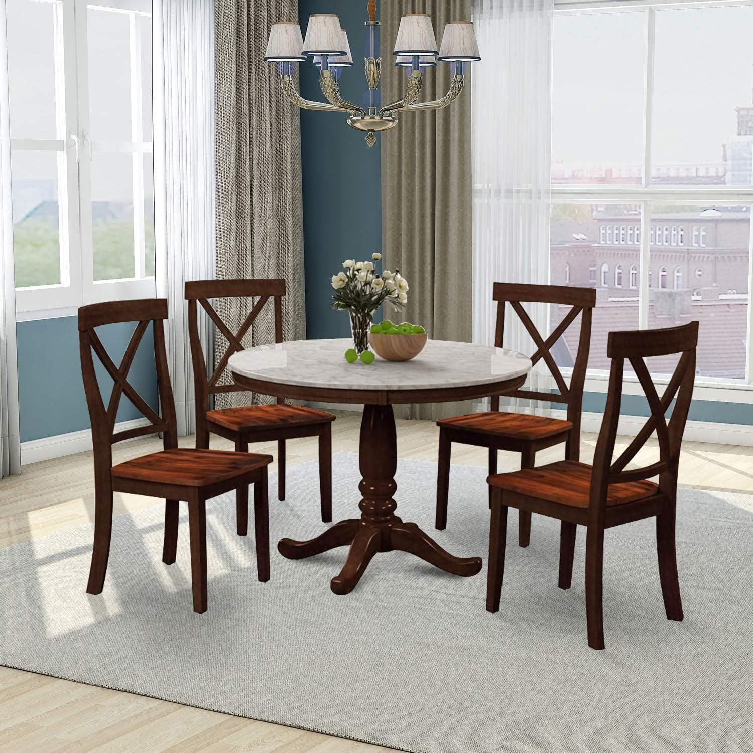 Round Dining Room Table Set, URHOMEPRO 5 Piece Wood Dining Set with 4