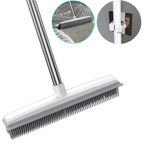 Simperf Pet Hair Removal Rubber Broom, 47" Long Handle Floor Brush for Carpet,Rubber Push Handle Broom, for Hardwood Floor,Carpet Rake Pet Hair Remover Broom, Gray