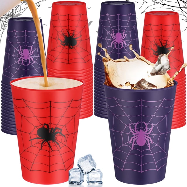 Vasos de plástico Irenare Halloween Spider, 48 unidades, 250 ml, negro, rojo y morado
