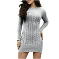 thumbnail image 3 of Swuxness Women Long Sleeve Knit Sweater Dresses, Women Casual Mini Dresses, Women's Solid Color Mid Length Cable Knit Layering Sweater Slim Short Dress Gray, XL, 3 of 5