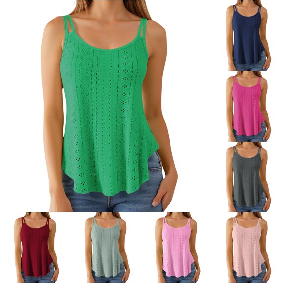 Xijirk Women Double Strap Tank Top with Neck Eyelet Embroidery Flared for Casual Beach Summer Wear,GN1,L