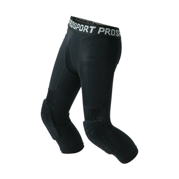 Youth Kids Compression Pants with Knee Pads, Boys 3/4 Capri Compression Pants Basketball Athletic Tights Quick Dry S/M/L