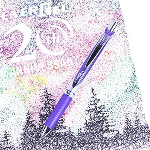 Pentel EnerGel RTX Retractable Liquid Gel Ink Pen, (0.7mm) Medium line, Lilac Ink, Box of 12 Pens (BL77-V3)