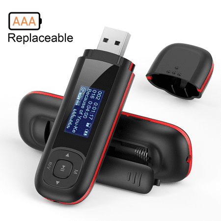 AGPTEK U3 USB Stick Mp3 Player, 8GB Music Player Supports Replaceable AAA Battery, Recording, FM Radio, Expandable Up to 64GB, Black