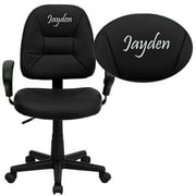 Flash Furniture Personalized Mid-Back Black Leather Ergonomic Swivel Task Chair with Adjustable Arms