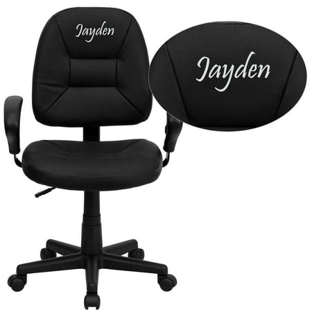 Flash Furniture Personalized Mid-Back Black Leather Ergonomic Swivel Task Chair with Adjustable Arms