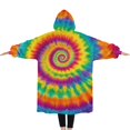 thumbnail image 2 of Oversized Wearable Blanket Hoodie,Rainbow Tie Dye Spiral Dot Pattern Sherpa Blanket Hoodie with Super Pockets,Super Warm Fuzzy Pullover for Women & Men, 2 of 6