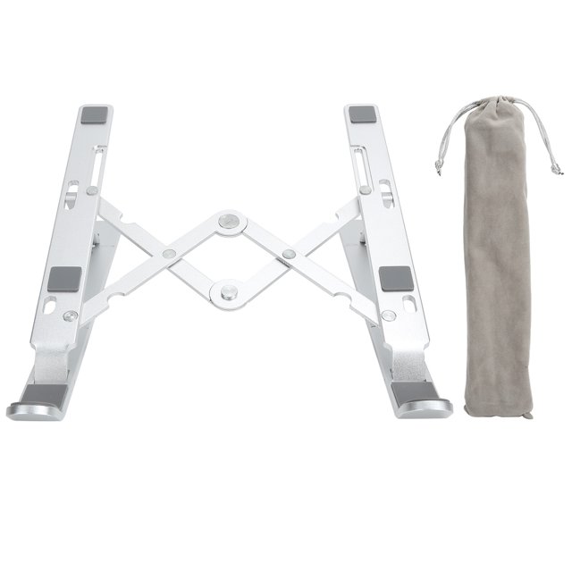 Soporte para computadora portátil plegable y plegable, de aleación de aluminio, color plateado, con bolsa de almacenamiento para 11-15,6 pulgadas