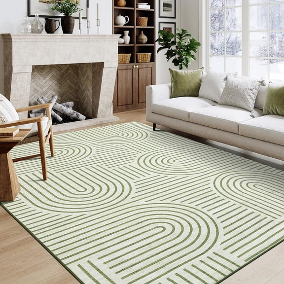 Modern Rainbow Striped Area Rug 8x10 Washable Living Room Rugs Stain Resistant Non-Slip Backing Ultra-Thin Non Shedding,for Bedroom Playroom,Green