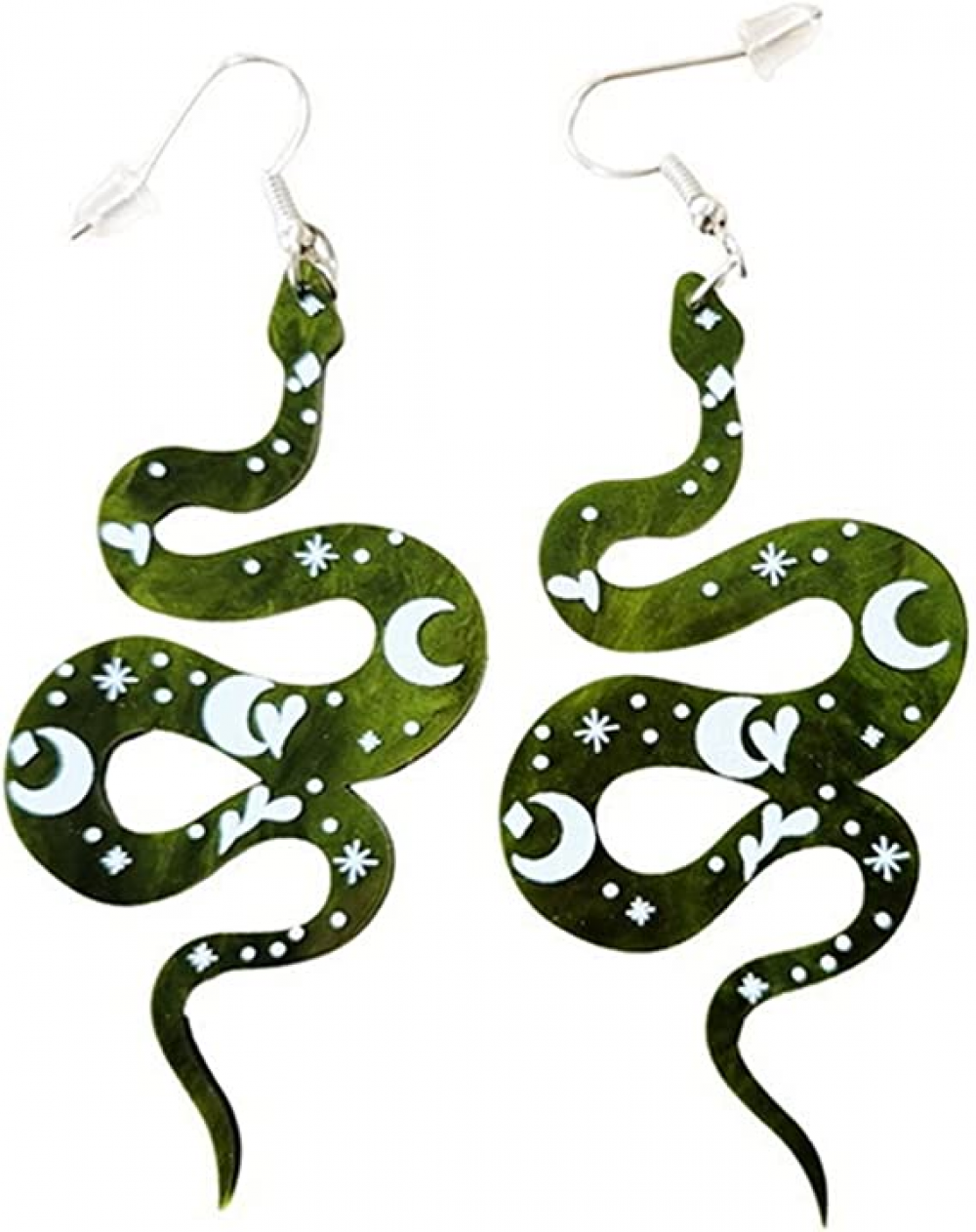 Snake Earrings for Women Girls Unique Funny Green Acrylic Moon Pattern Snake Shaped Dangle Drop