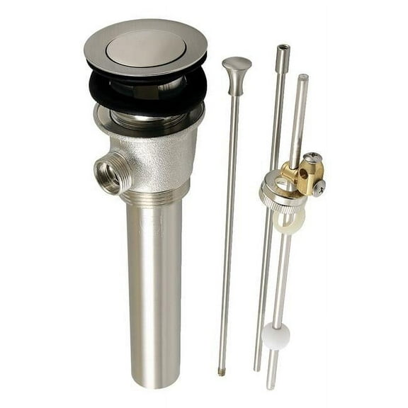 Kingston Brass KBT2128 16.25 in. 22 Gauge Brass Pop-Up Drain with Overflow & Extra Long Pop-Up Rod, Brushed Nickel