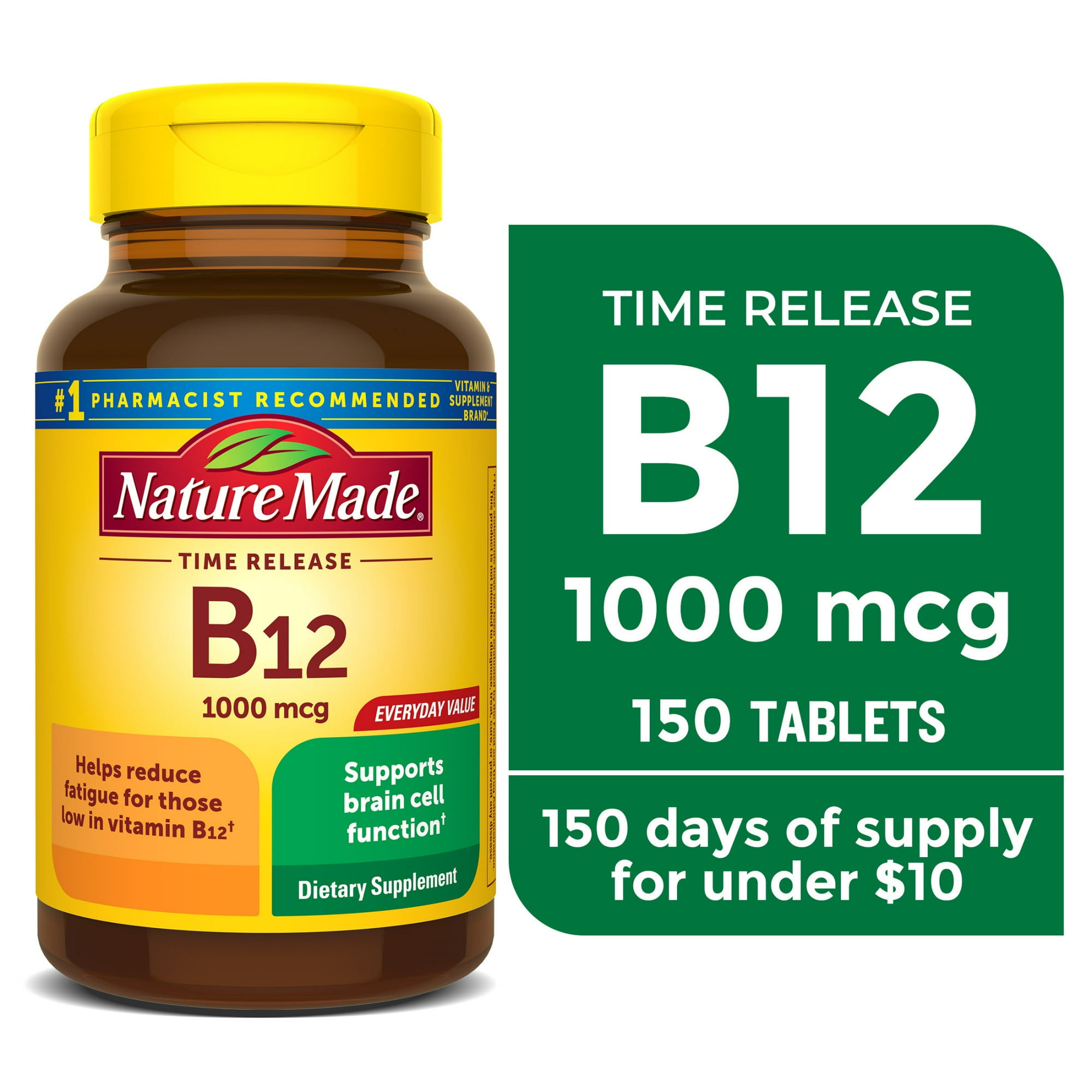 Nature Made Vitamin B12 1000 mcg Time Release Tablets, Dietary Supplement, 150 Count