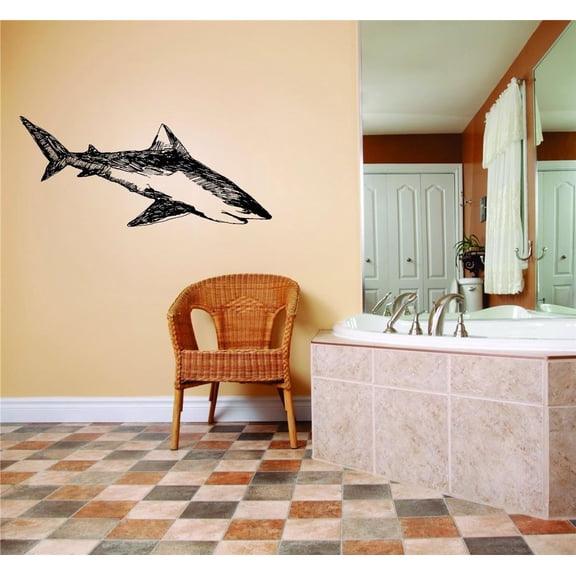 Do It Yourself Wall Decal Sticker Shark Black & White 10x30"