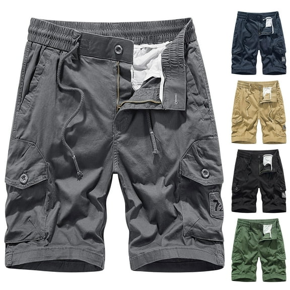 Jacenvly 2024 New Summer Mens Shorts Men's Plus Size Cargo Shorts Multi-Pockets Relaxed Beach Shorts Pants Solid Breathable Leisure Swim Trunks Dark Gray