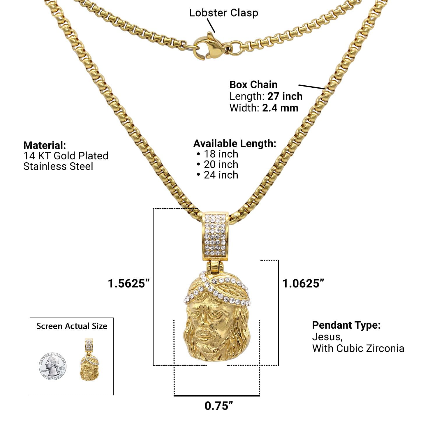 Gold Tone X in the Middle Cross Pendant Hip-hop 3mm 30 Cuban Necklaces Chain