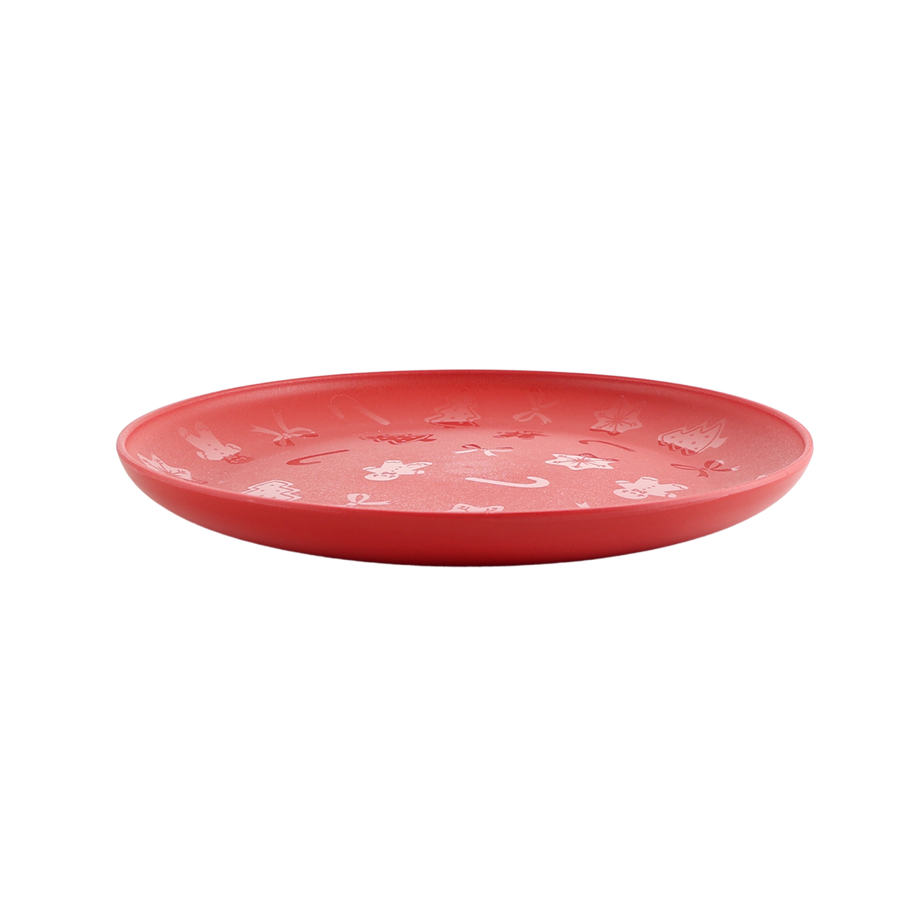 (12 pack) Mainstays 10.5 inch Round Plastic Etched Holiday Plate, Red