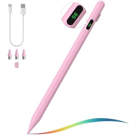 Moko Stylus Pen for Touch Screen, Active Universal Stylus Pen Compatible with iPad/iPhone/Samsung and Other iOS/Android Smartphone and Tablet Devices Tablet Pen with Power Display, Pink