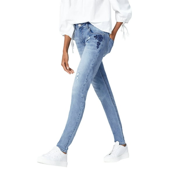 FIND Women's Slim Fit Embroidered Jeans, Blue (Denim), W36/L32