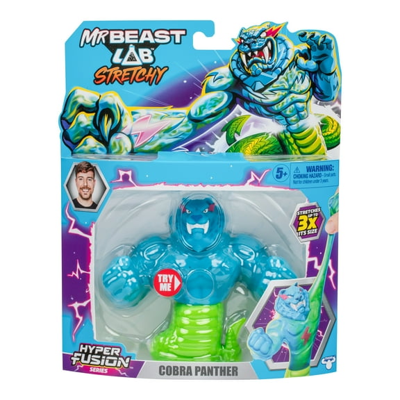 MrBeast Lab Hyper Fusion Cobra Panther 5 Inch Stretchy Hero, Stretches Up To 3 Times His Size, Ages 5 