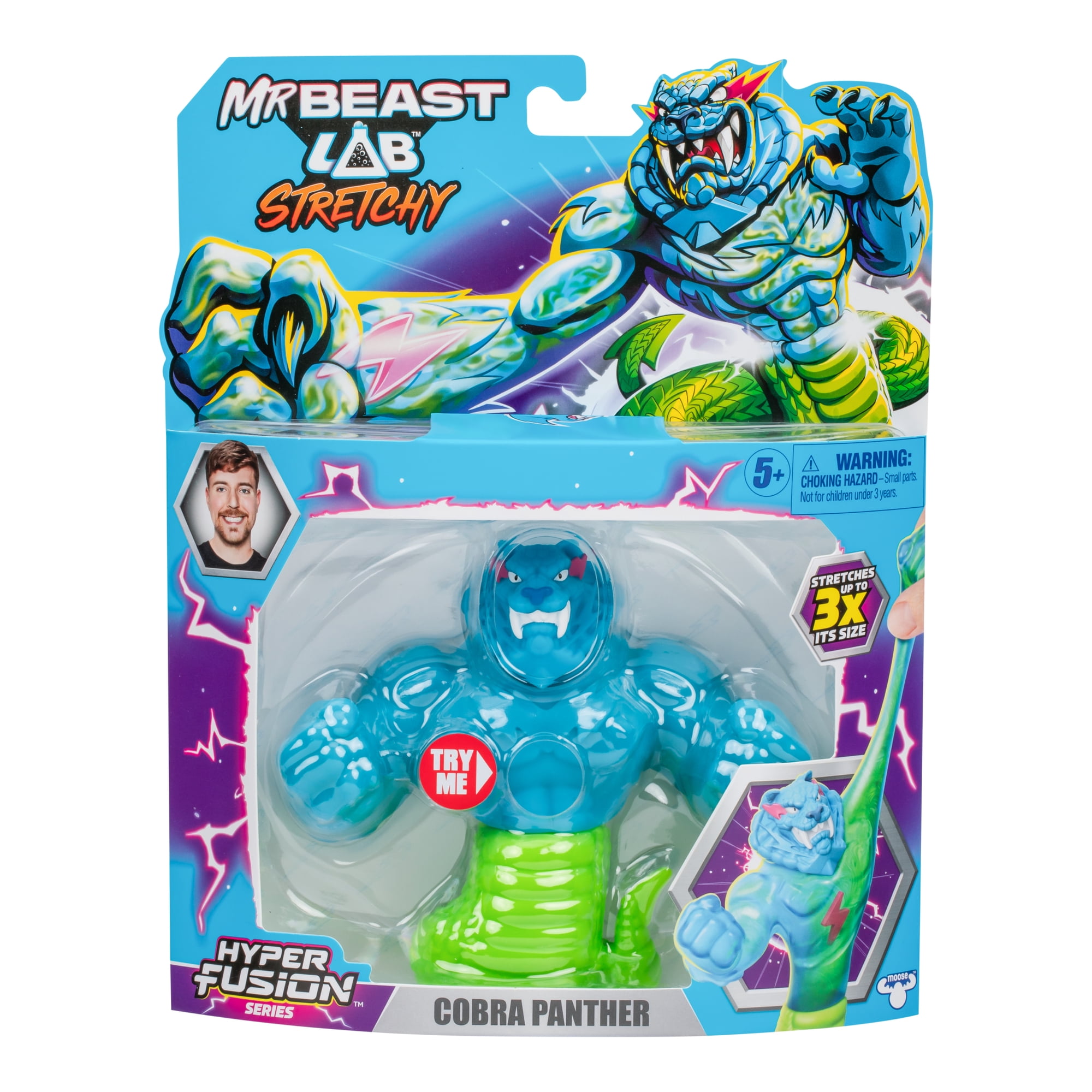 MrBeast Lab Hyper Fusion Cobra Panther 5 Inch Stretchy Hero, Stretches Up To 3 Times His Size, Ages 5+